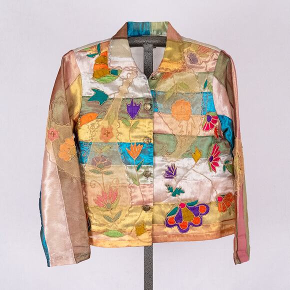 Sandy Starkman Mixed Media Floral Patchwork Art to Wear Jacket Women's SZ MEDIUM - Picture 1 of 11